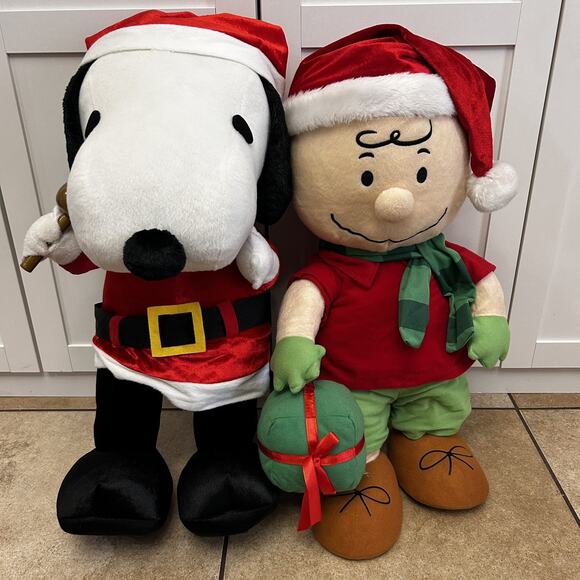 Gemmy Other - Set of 2 - 24" CHARLIE BROWN Holiday SNOOPY Peanuts CHRISTMAS PLUSH DOOR GREETER